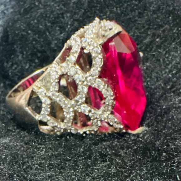 Charles Winston Ruby Pear CZ Sterling Silver Ring - Size 7 EUC - Picture 5 of 10